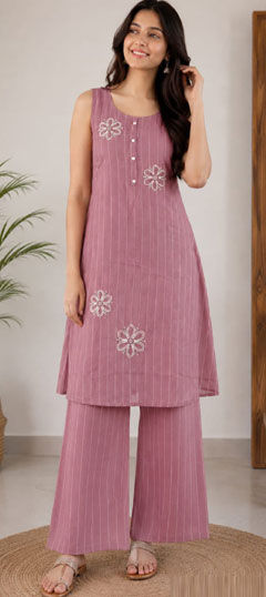 Purple and Violet color Salwar Kameez in Silk fabric with Embroidered work