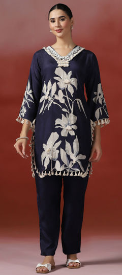 Blue color Salwar Kameez in Viscose fabric with Embroidered, Printed, Sequence work