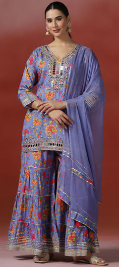 Multicolor color Salwar Kameez in Viscose fabric with Mirror, Printed work