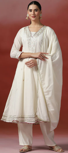 White and Off White color Salwar Kameez in Cotton fabric with Gota Patti work