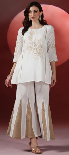 White and Off White color Salwar Kameez in Cotton fabric with Embroidered, Thread work