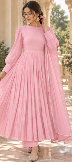 Pink and Majenta color Salwar Kameez in Cotton fabric with Thread work