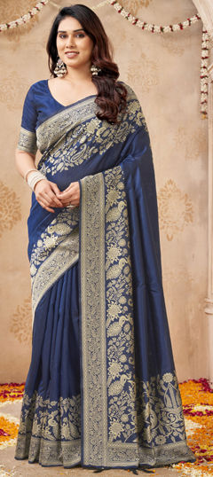 Blue color Saree in Raw Silk fabric with Weaving work