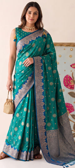 Blue color Saree in Silk fabric with Weaving work