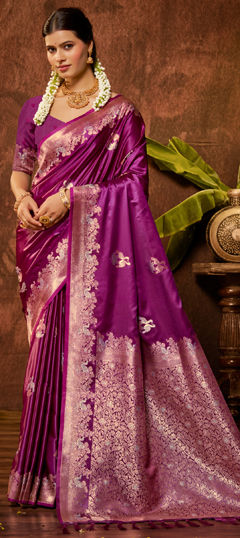 Pink and Majenta color Saree in Satin Silk fabric with Weaving work