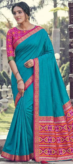 Blue color Saree in Silk fabric with Printed work