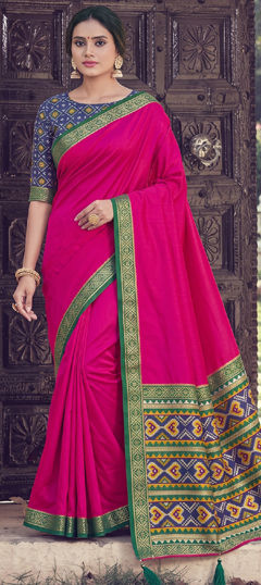 Pink and Majenta color Saree in Silk fabric with Printed work
