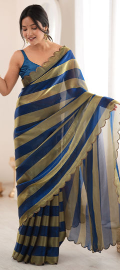 Blue color Saree in Satin Silk fabric with Weaving work