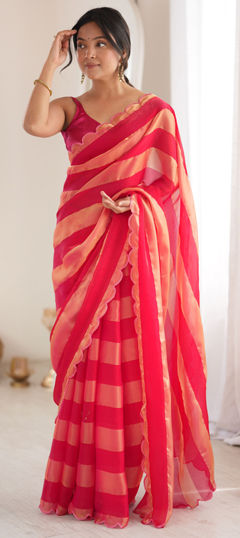 Red and Maroon color Saree in Satin Silk fabric with Weaving work
