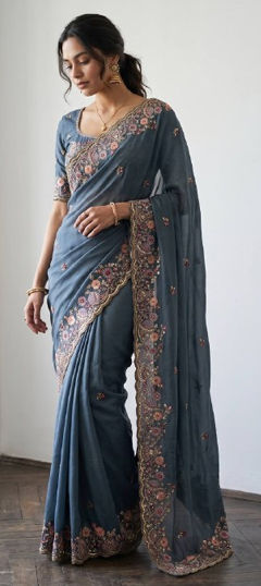 Blue color Saree in Chiffon fabric with Embroidered, Sequence work