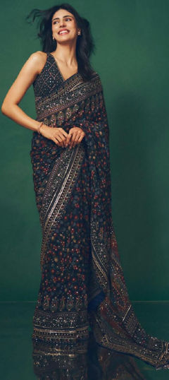 Blue color Lehenga in Georgette fabric with Sequence, Stone work