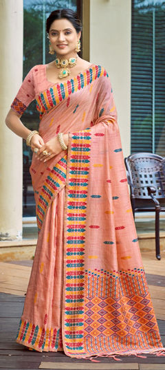Pink and Majenta color Saree in Silk fabric with Weaving work