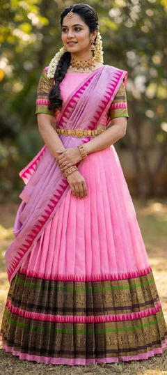 Pink and Majenta color Lehenga in Silk fabric with Weaving work