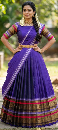 Blue color Lehenga in Silk fabric with Weaving work