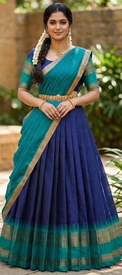 Blue color Lehenga in Silk fabric with Embroidered work
