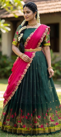 Blue, Pink and Majenta color Lehenga in Silk fabric with Embroidered work