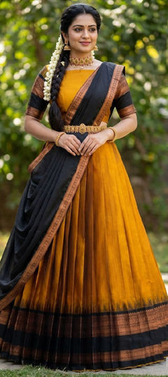 Black and Grey color Lehenga in Silk fabric with Embroidered work
