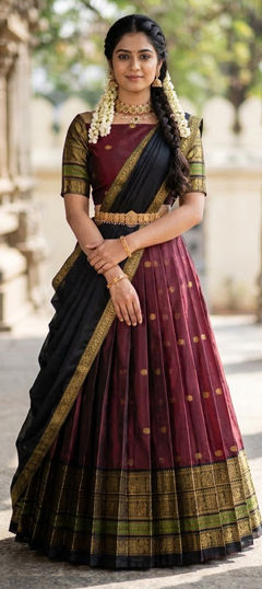 Green, Pink and Majenta color Lehenga in Silk fabric with Embroidered, Weaving, Zari work