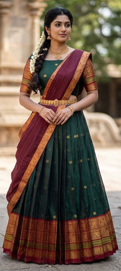 Blue, Pink and Majenta color Lehenga in Silk fabric with Embroidered, Weaving, Zari work