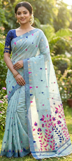 Blue color Saree in Cotton fabric with Weaving work