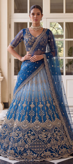 Blue color Lehenga in Net fabric with Embroidered, Sequence work