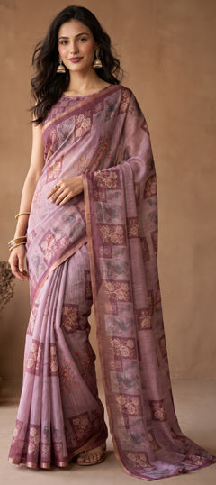 Pink and Majenta color Saree in Linen fabric with Digital Print work