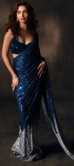 Blue color Saree in Georgette fabric with Embroidered, Sequence work