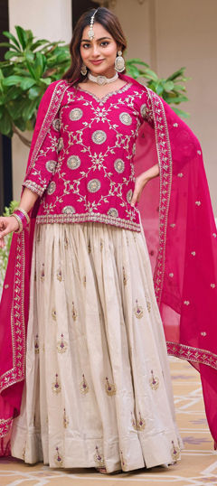Pink and Majenta color Long Lehenga Choli in Tissue fabric with Embroidered, Sequence, Thread work