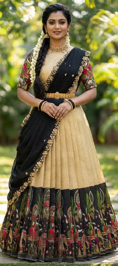 Blue, White and Off White color Lehenga in Silk fabric with Embroidered, Printed work