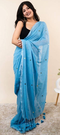 Blue color Saree in Cotton fabric with Mirror work