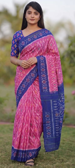 Pink and Majenta color Saree in Linen fabric with Digital Print work