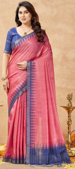 Pink and Majenta color Saree in Tussar Silk fabric with Weaving work