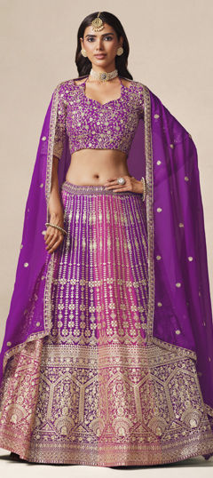 Purple and Violet color Lehenga in Faux Georgette fabric with Embroidered, Thread, Zari work