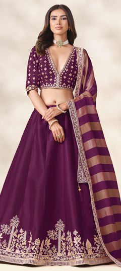 Pink and Majenta color Lehenga in Art Silk fabric with Embroidered work