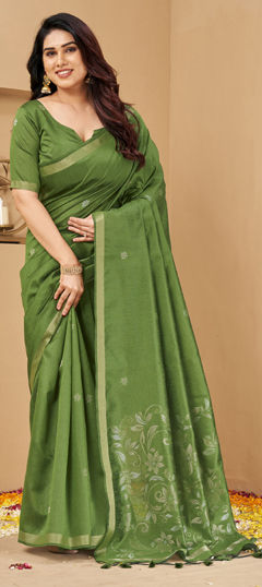 Green color Saree in Silk fabric with Weaving work