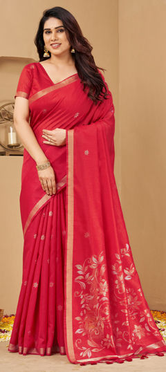 Red and Maroon color Saree in Silk fabric with Weaving work