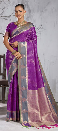 Purple and Violet color Saree in Silk fabric with Weaving work