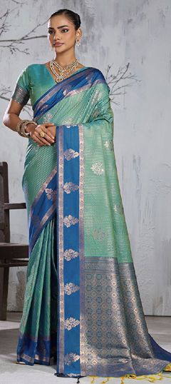 Beige and Brown color Saree in Silk fabric with Weaving work