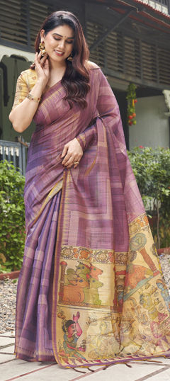 Pink and Majenta color Saree in Silk fabric with Printed work