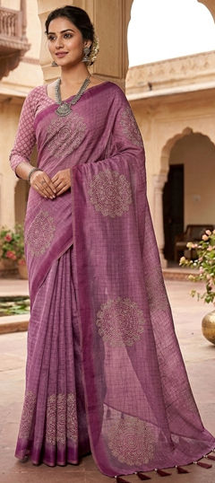 Pink and Majenta color Saree in Chanderi fabric with Printed work