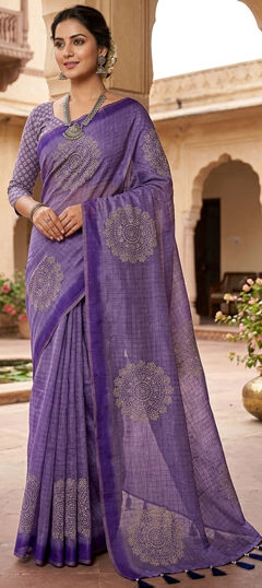 Purple and Violet color Saree in Chanderi fabric with Printed work