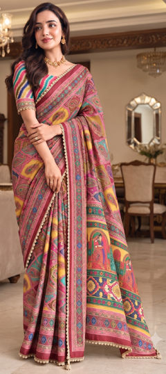 Multicolor color Saree in Silk fabric with Floral, Lace, Printed work