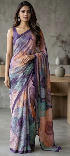 Multicolor color Saree in Crepe Silk fabric with Digital Print, Floral work
