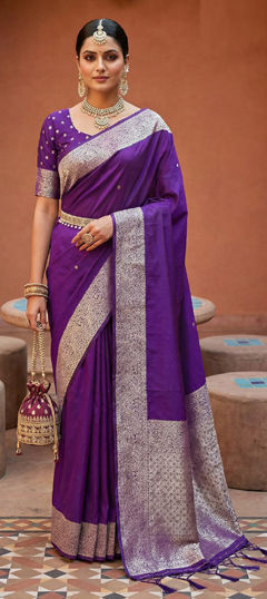 Blue color Saree in Banarasi Silk fabric with Weaving, Zari work