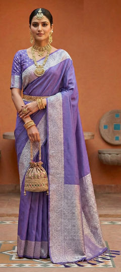 Blue, Purple and Violet color Saree in Banarasi Silk fabric with Weaving, Zari work