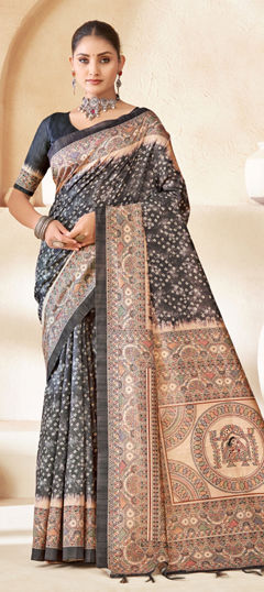 Blue color Saree in Silk fabric with Printed work
