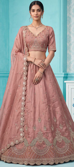 Pink and Majenta color Lehenga in Chanderi Silk fabric with Embroidered, Sequence work
