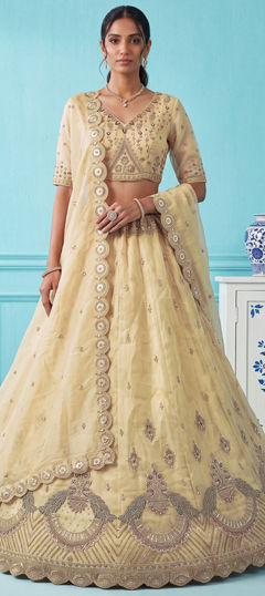 Yellow color Lehenga in Chanderi Silk fabric with Embroidered, Sequence work