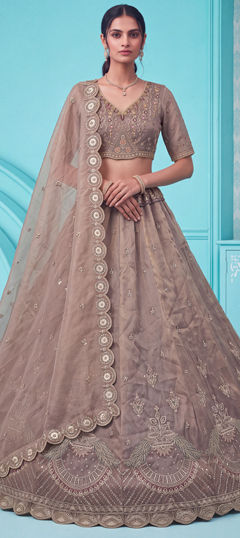 Black and Grey color Lehenga in Chanderi Silk fabric with Embroidered, Sequence work
