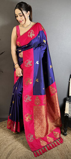 Blue color Saree in Silk fabric with Weaving work